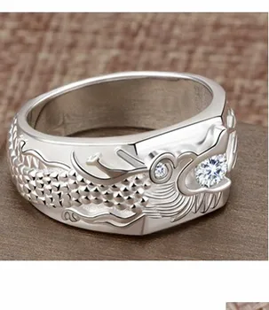 925 sterling srebrni zmaj obroč moške nesramna platinum-platirani diamantni prstan svetlobno razkošje nišo trendy design človek 6524