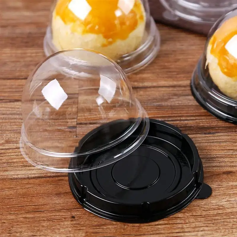100 kozarcev Krog Plastični Jajčni Rumenjak Puff Posodo Pregleden Mooncake Dome Škatle Peko Pakiranje Polje 1