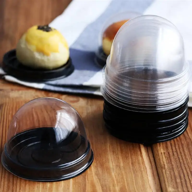 100 kozarcev Krog Plastični Jajčni Rumenjak Puff Posodo Pregleden Mooncake Dome Škatle Peko Pakiranje Polje 3