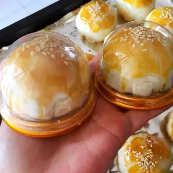 100 kozarcev Krog Plastični Jajčni Rumenjak Puff Posodo Pregleden Mooncake Dome Škatle Peko Pakiranje Polje 0