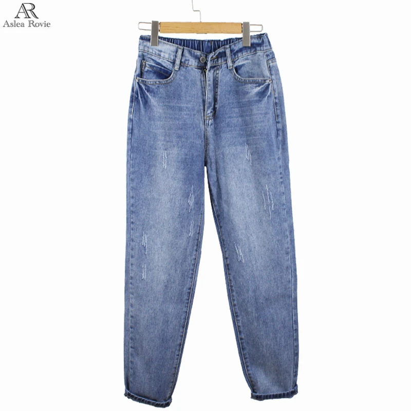 Harem jeans za ženske visoko pasu Priložnostne Retro blue plus velikost modra Gleženj Dolžina traper Hlače za ženske 5XL 3