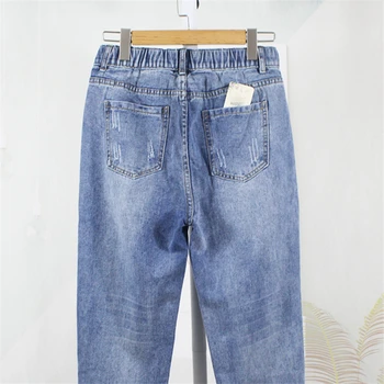 Harem jeans za ženske visoko pasu Priložnostne Retro blue plus velikost modra Gleženj Dolžina traper Hlače za ženske 5XL 4