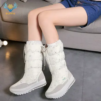 Sneg Škornji Ženske 2020 Zimski škornji Visoki plišastih Toplo čevlji Plus velikost 35 do velikih 42 enostavno nositi dekle, belo zip čevlji ženski vroče čevlji 2