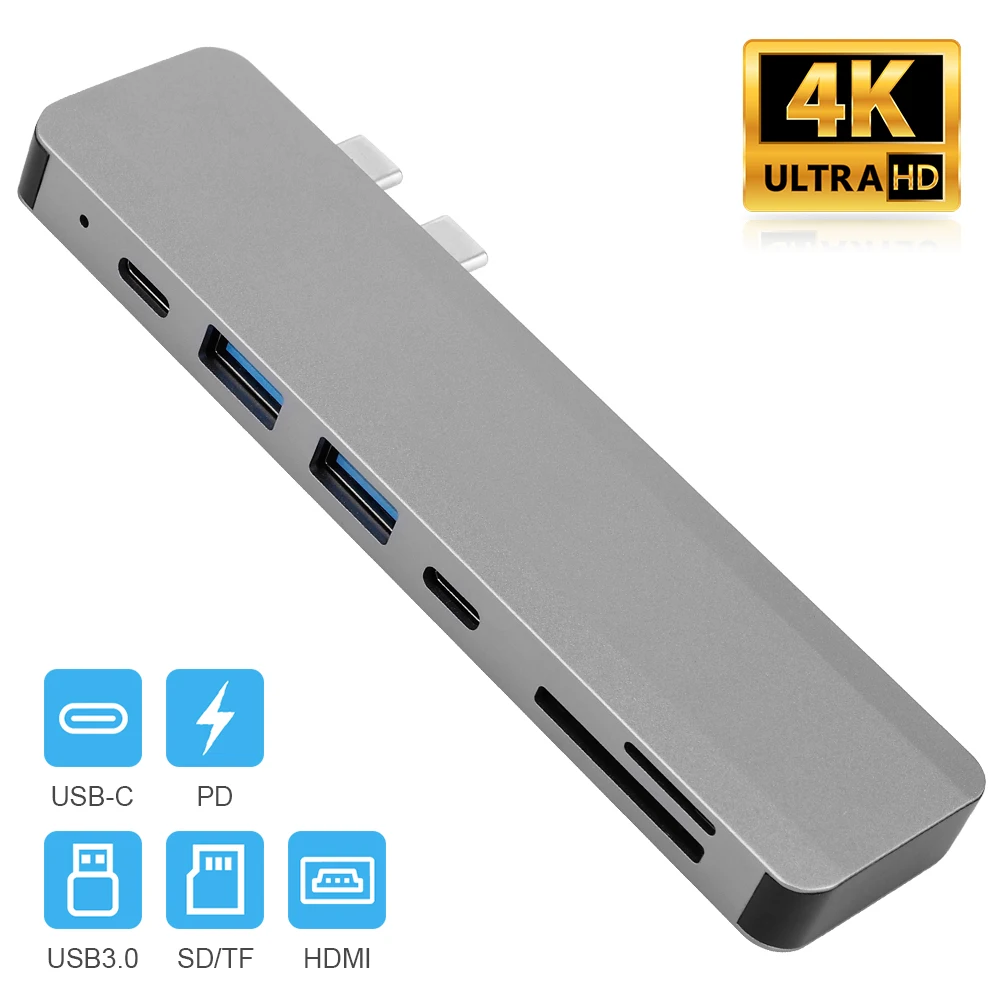 7 v 1 USB-C Adapter z 2 USB 3.0 Vrata SD Memory Bralec Tip-C, USB 3.0 Hub Za Novi Macbook Pro Air 2018 USB-C 2