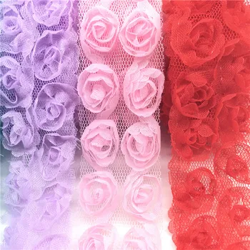 10pcs/Veliko 3D Guipure Simulacije Cvetje Šifon Čipke Tkanine Multicolor Visoke Kakovosti Čipke Rose Cvet DIY Obrti Ponaredek Cvetje 2
