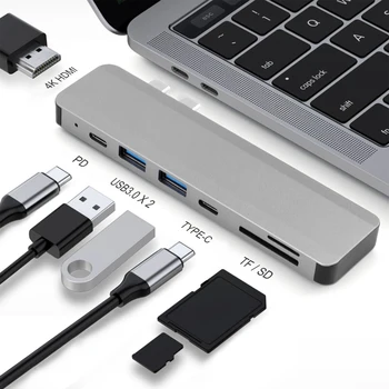 7 v 1 USB-C Adapter z 2 USB 3.0 Vrata SD Memory Bralec Tip-C, USB 3.0 Hub Za Novi Macbook Pro Air 2018 USB-C 3