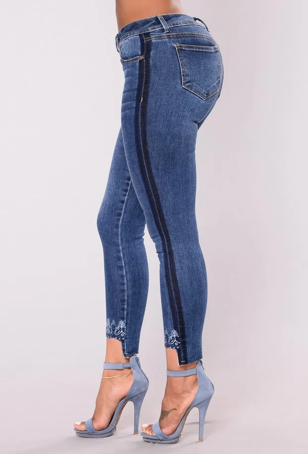 CatonATOZ 2138 žensk strani prugasta push up jeans za Ženske vezenje stretchy neenakomeren robom skinny Jeans Hlače za ženske 4