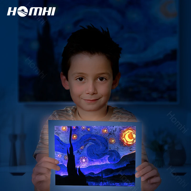 Zvezdnato Noč Ob Postelji Svetilka, Led Svetloba Notranja Razsvetljava Van Gogh Veilleuse Enfant Doma Deco Posteljo Usb Star Nachtlamp Soba Dekoracijo 3