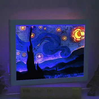 Zvezdnato Noč Ob Postelji Svetilka, Led Svetloba Notranja Razsvetljava Van Gogh Veilleuse Enfant Doma Deco Posteljo Usb Star Nachtlamp Soba Dekoracijo 7162