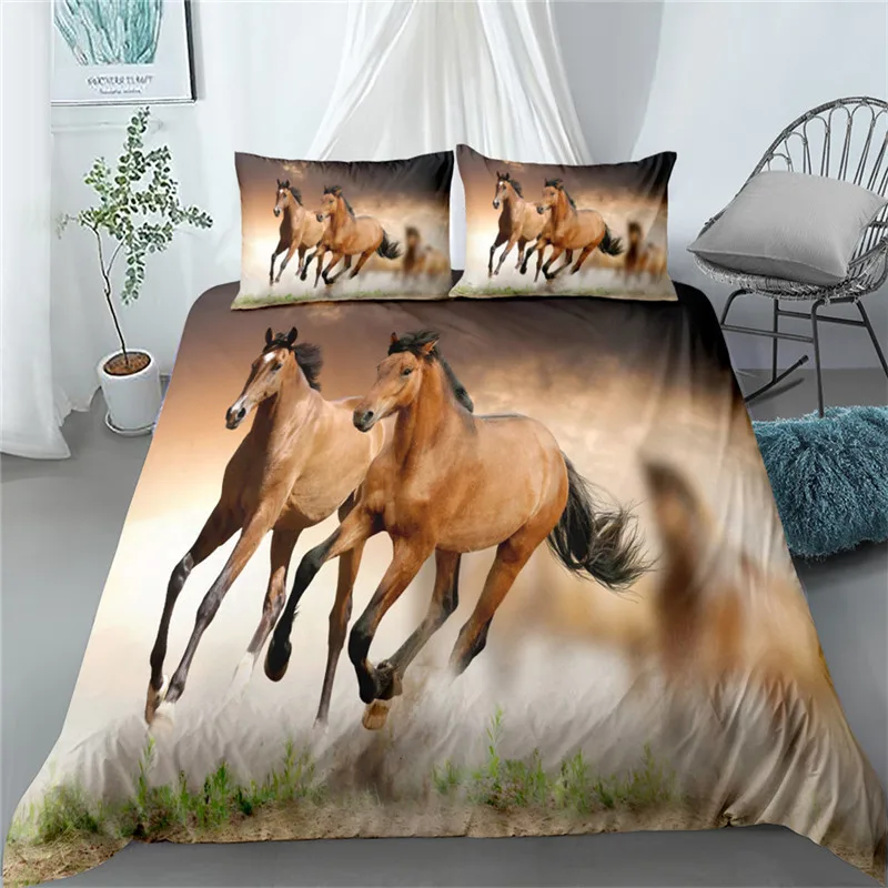 Teče konj 3d posteljnina nabor kralj kraljica dvojno celotno twin enotni velikosti, posteljnina nabor 2