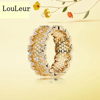 LouLeur 925 sterling srebro satja, prstane zlate barve cirkon moda 925 srebro obroči za ženske poročni nakit za čare 7323