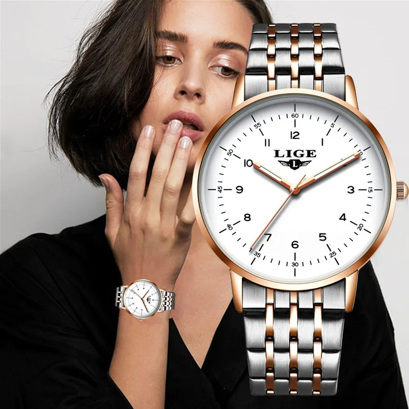 LIGE Pazi Za Ženske Modni Šport Ženska Watch Auto Datum Jekla Nepremočljiva Watch Diamond Quartz ročno uro Reloj Mujer+Box 2