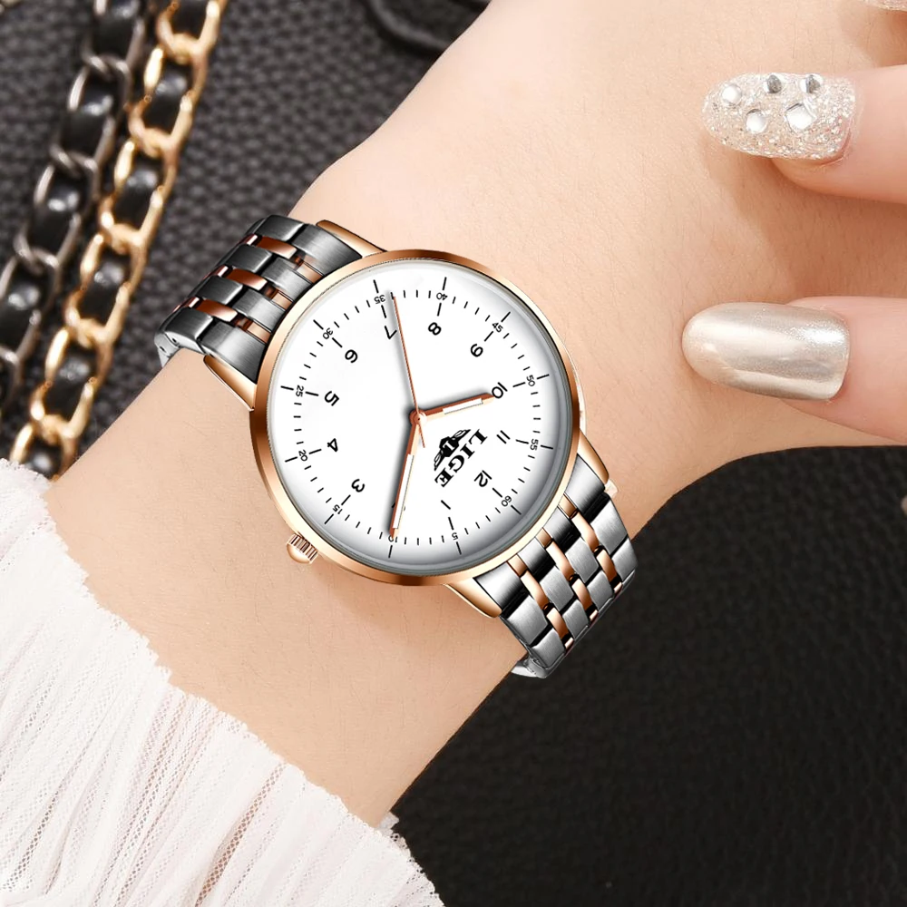 LIGE Pazi Za Ženske Modni Šport Ženska Watch Auto Datum Jekla Nepremočljiva Watch Diamond Quartz ročno uro Reloj Mujer+Box 3