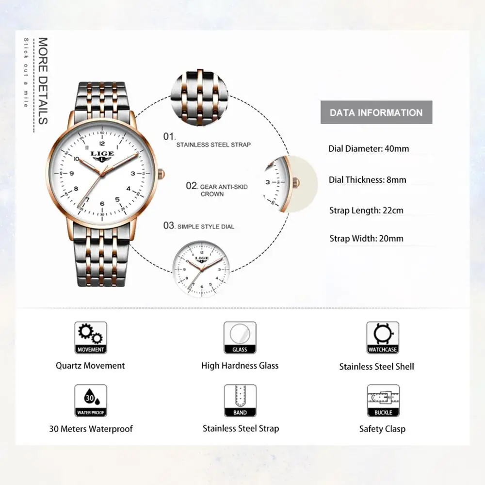 LIGE Pazi Za Ženske Modni Šport Ženska Watch Auto Datum Jekla Nepremočljiva Watch Diamond Quartz ročno uro Reloj Mujer+Box 4