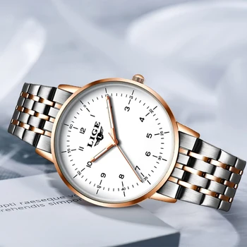 LIGE Pazi Za Ženske Modni Šport Ženska Watch Auto Datum Jekla Nepremočljiva Watch Diamond Quartz ročno uro Reloj Mujer+Box 5