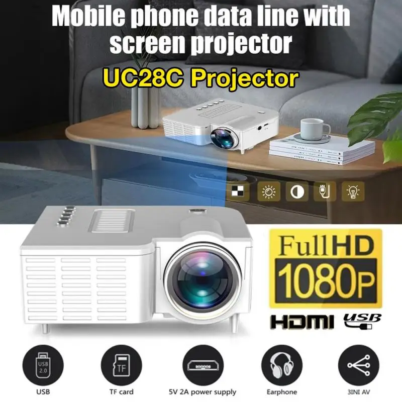 UC28C 20000 Ur 16.7 M Prenosni Mini Projektor Led Lučka za Domači Kino Kino Pametne telefone Povezavo Hd Video Projektor Projektor 3