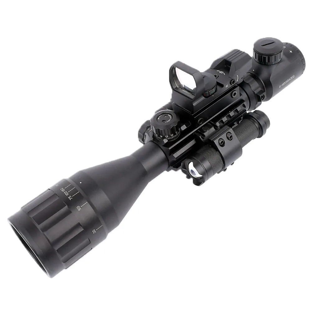 Laser Obseg 4-16x50 Rdečo, Zeleno Osvetljen Reticle Riflescope Ostrostrelec Področje s Svetilko 20 MM Železniškega Okvirov za Lov 5