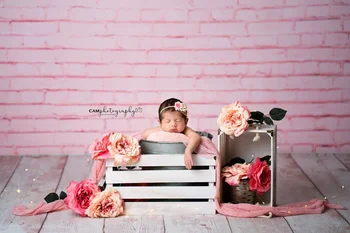 Roza Zid Newborn Baby Portret, v Ozadju Siva lesena tla Rojstni Fotografija Ozadje Baby Tuš Fotografija 3