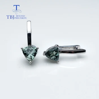 TBJ,Naravne Turmalin trikotnik 7.0 mm uhan gemstone 925 sterling srebro fine nakit preprost načrt za dekle Valentinovo darilo 0