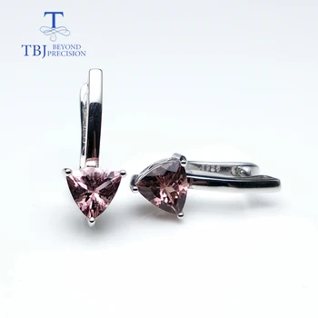 TBJ,Naravne Turmalin trikotnik 7.0 mm uhan gemstone 925 sterling srebro fine nakit preprost načrt za dekle Valentinovo darilo 1