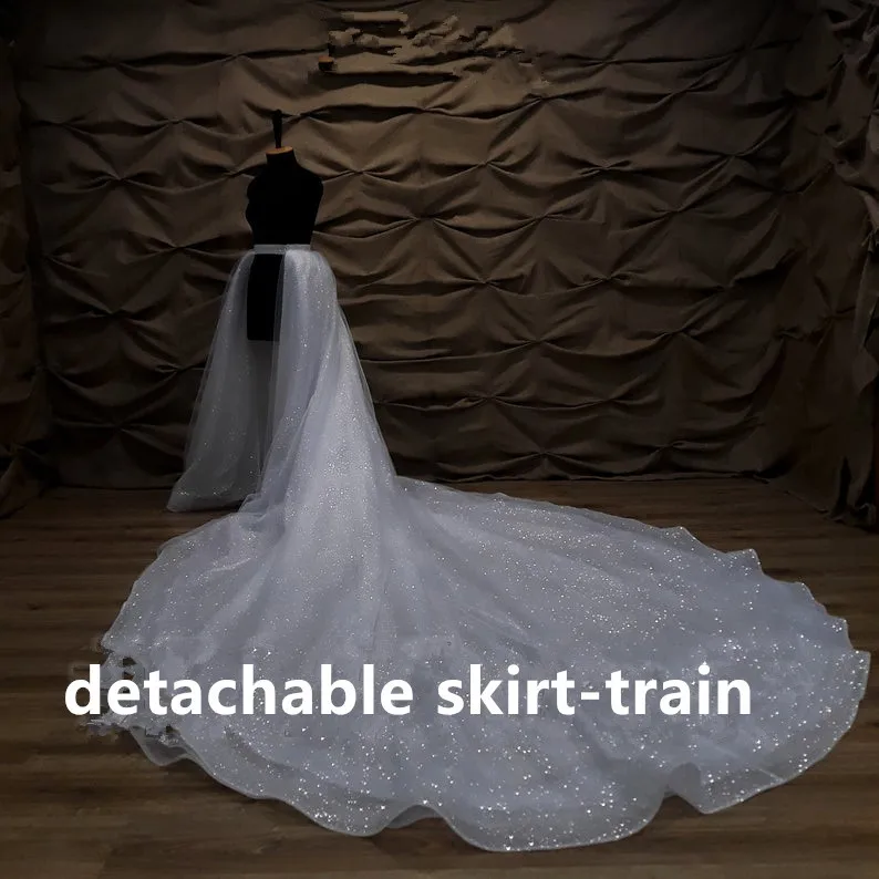350 cm dolgo nazaj poročne snemljiv krilo-vlak, poročno krilo, briljantno Til krilo Bleščice poročne obleke snemljiv vlak 0