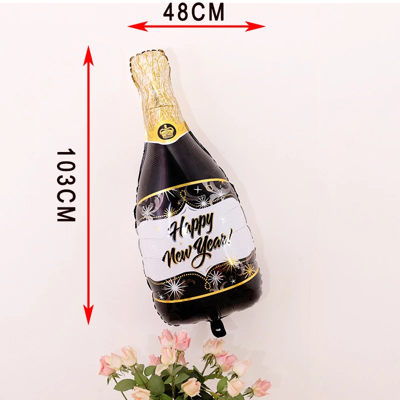31Pcs/Set Srečno Novo Leto 2021 Balon Zlato 16-inch Število Pismo Črno Novo Leto Star Steklenico Šampanjca Baloni Dekoracije 5