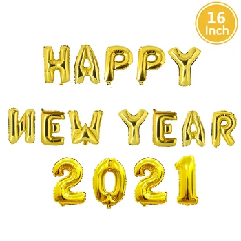 31Pcs/Set Srečno Novo Leto 2021 Balon Zlato 16-inch Število Pismo Črno Novo Leto Star Steklenico Šampanjca Baloni Dekoracije 785
