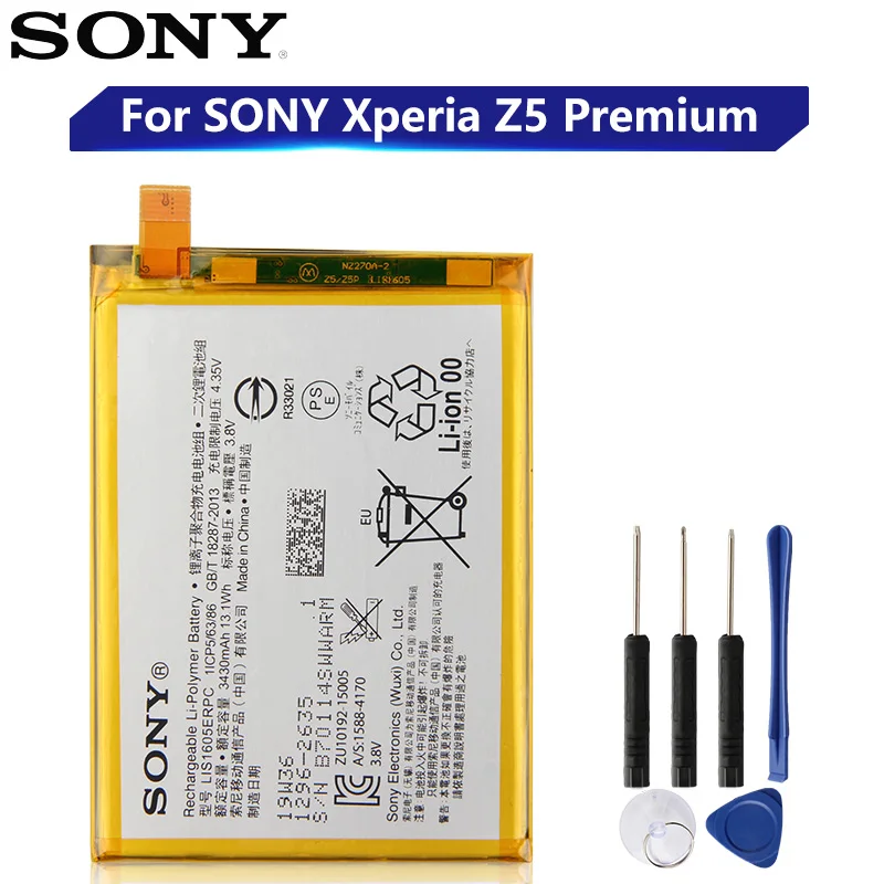 Originalni Nadomestni Sony Baterije LIS1605ERPC Za SONY Xperia Z5 Premium Z5P Dvojno E6853 E6883 E6833 originalno Baterijo 3430mAh 5