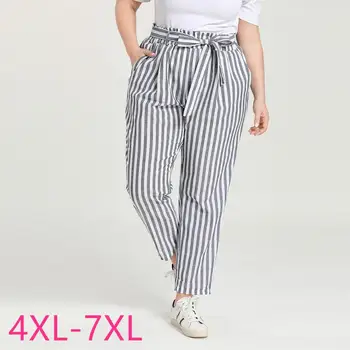 Ženski pomlad poletje plus velikost dolge hlače za ženske velika svoboden priložnostne elastični pas trak hlače pas sivo 4XL 5XL 6XL 7XL