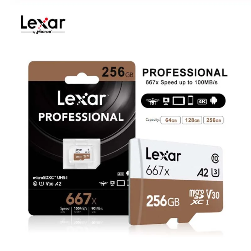 Lexar Micro SD kartice Microsd TF Kartice 667x micro SDXC UHS-I kartice SD Pomnilniška Kartica 64GB 128GB 256GB U3 V30 A2 Full-HD 4K Micro SD Kartico 5