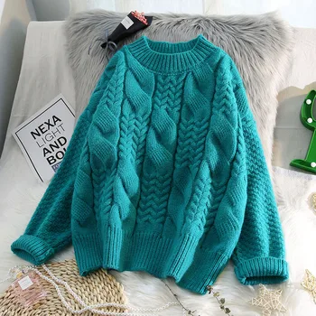 Zelena zgostitev toplo ženske pletene puloverje in puloverji pozimi novo lady vse tekme potegne outwear plašč vrhovi 0