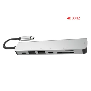 7 v 1 USB-C Hub Dock Aluminij Zlitine 4K HD 30HZ Dvojno USB 3.0 Port Adapter PD USB C Reža za SD & TF Card Reader 0