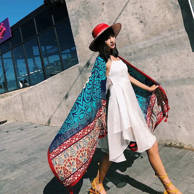 RUNMEIFA 2019 Moda Poletje Etnične Tiskanja Bombaž Šal Za Ženske Dolgo Tassel Mehke Obloge in Šali Plažo, oblačila Hidžab Ženski Foulard 4