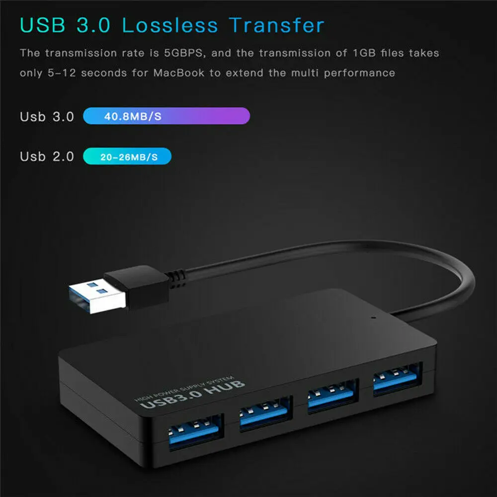 USB 3.0, 4 Port Multi Visoke Hitrosti Razširitev Namizja HUB Razdelilnik PC Prenosni Adapter 3