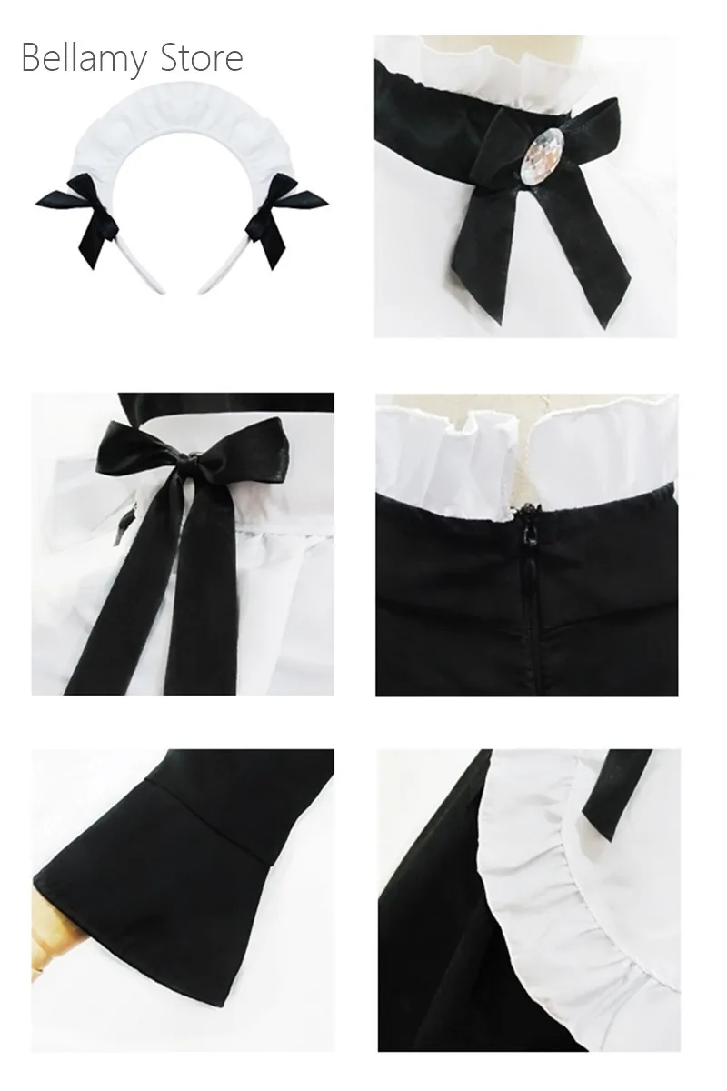 Ročno izdelani Super priljubljena črno in belo Dolg Rokav Devica Obleko 1