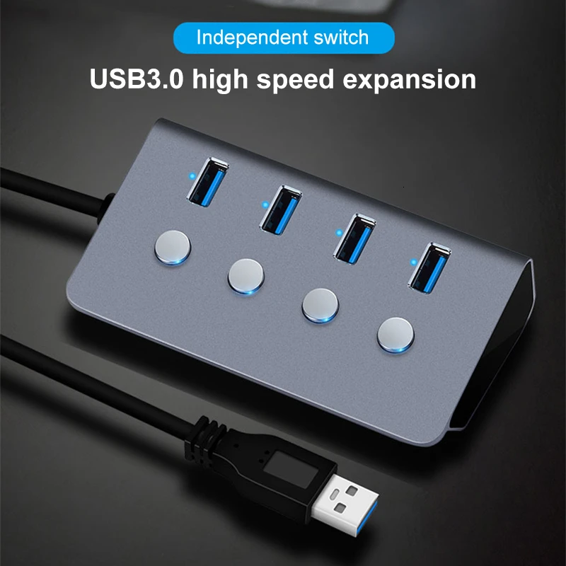 CHUYI USB 3.0 Hub 4 Vrata Z LED Stikalo ZA vklop/IZKLOP USB-C Splitter Tok Visoke Hitrosti Za Prenosni RAČUNALNIK 1