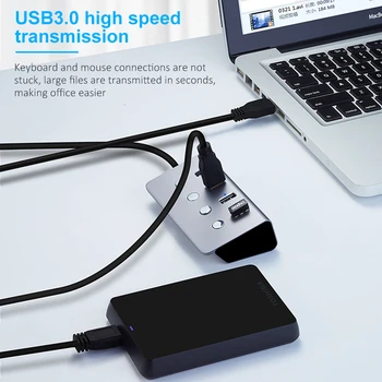 CHUYI USB 3.0 Hub 4 Vrata Z LED Stikalo ZA vklop/IZKLOP USB-C Splitter Tok Visoke Hitrosti Za Prenosni RAČUNALNIK 5