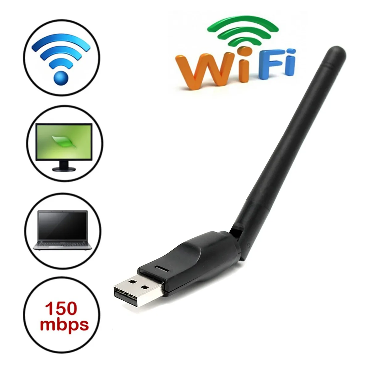 USB Brezžični LAN vmesnik Z Anteno 150Mbps Prenosni WiFi Dongle Adapterja Antene za MAG250-254 TV Box Črni 2