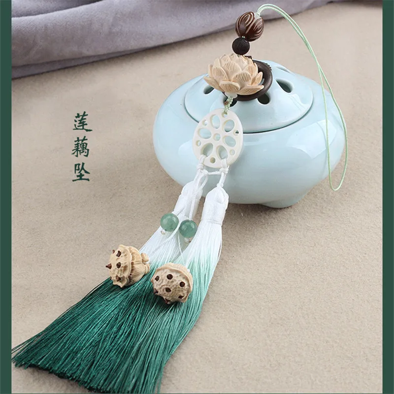 NOVO Ročno Huangyang Leseni Rezljani Lotus Bodhi kroglice Tassel nakit obrti ugotovitve Avto dekoracijo 3