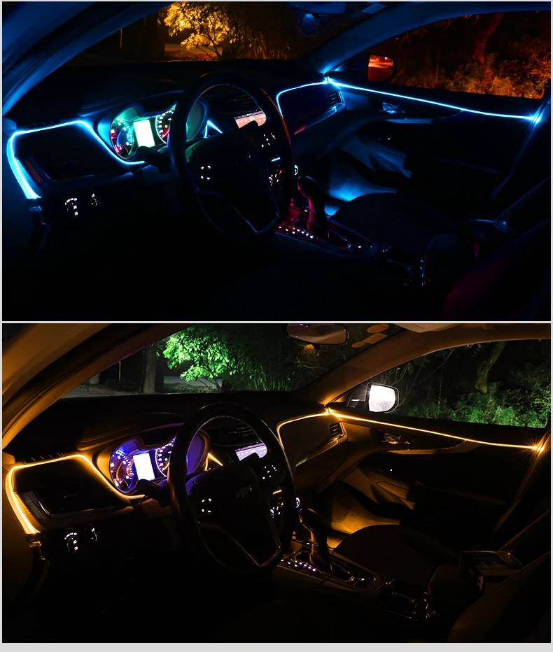 10M 6 v 1 Avto Notranje Svetlobe RGB LED Vzdušje Dekorativne Svetilke Zvok Aktivno EL Neon Trak za Mobilne APLIKACIJE/Daljinski Nadzor Glasbe 4