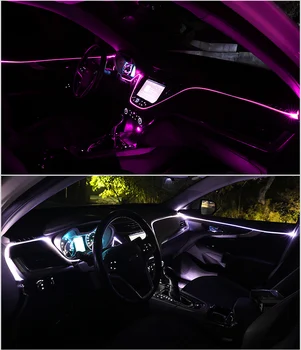 10M 6 v 1 Avto Notranje Svetlobe RGB LED Vzdušje Dekorativne Svetilke Zvok Aktivno EL Neon Trak za Mobilne APLIKACIJE/Daljinski Nadzor Glasbe 8557