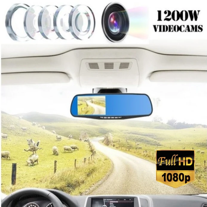 Avto DVR Dvojno Objektiv Avto Kamera Full HD 1080P 3.2 palčni Video Snemalnik Rearview Mirror Z pogled od Zadaj DVR Dash cam Auto Registrator 2