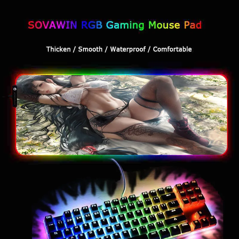 Seksi Anime Dekle RGB Gaming Mouse Pad Velike Mouse Pad Xxl Big Gamer Desk Miško, Mat, Led Mause Tipke Osvetljene Tipkovnice, Miši, Mat 1