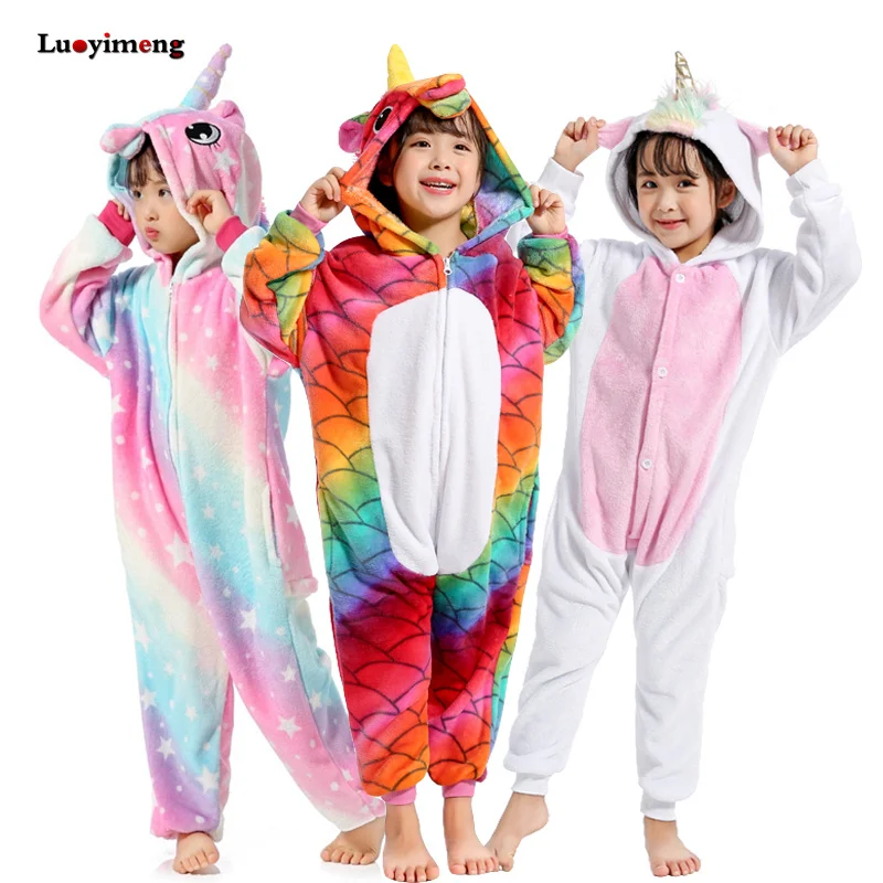 Fantje Dekleta Star Samorog Pižamo Živali Kigurumi Za Otroke Flanela Jumpsuit Pozimi Licorne Kombinezon Panda Pižame Otroci Onesies 2