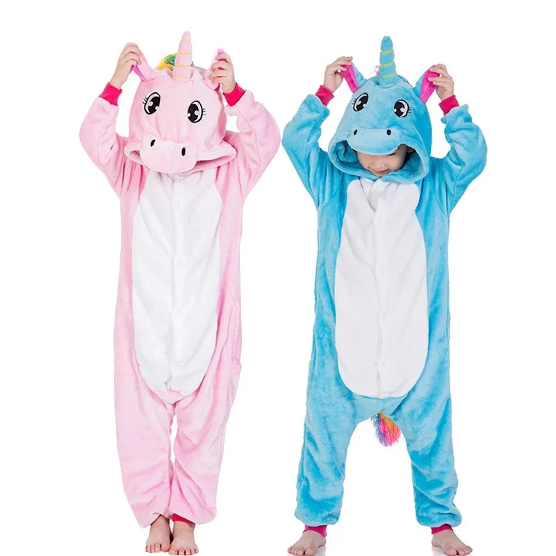 Fantje Dekleta Star Samorog Pižamo Živali Kigurumi Za Otroke Flanela Jumpsuit Pozimi Licorne Kombinezon Panda Pižame Otroci Onesies 4