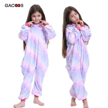 Fantje Dekleta Star Samorog Pižamo Živali Kigurumi Za Otroke Flanela Jumpsuit Pozimi Licorne Kombinezon Panda Pižame Otroci Onesies 3