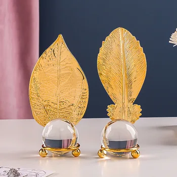 1PCS Gold Leaf Kristalno Kroglo Nakit Namizno Dekoracijo, Dekoracijo, Dekoracijo Doma Dodatki, Spalnica Pregleden Železa Kip 872