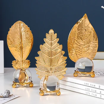 1PCS Gold Leaf Kristalno Kroglo Nakit Namizno Dekoracijo, Dekoracijo, Dekoracijo Doma Dodatki, Spalnica Pregleden Železa Kip 5