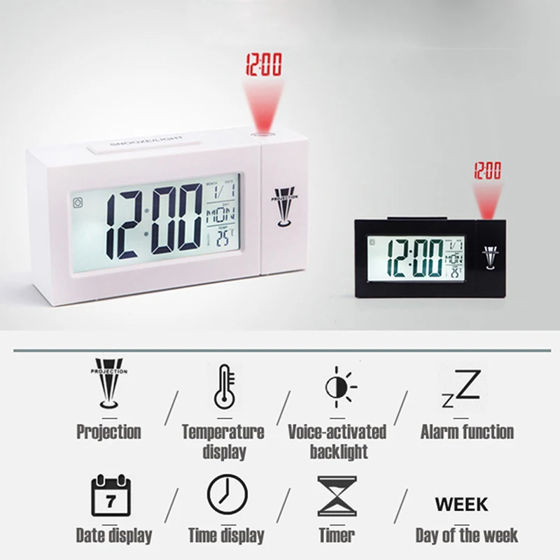 FanJu Digitalna Budilka Vremenske Postaje LED Temperatura Vlažnost Vremenska Napoved Dremež Tabela Ura S Časovno Projekcijo^ 2