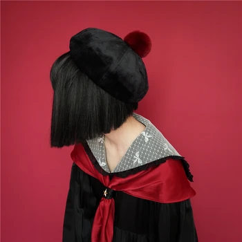 Ženske Črno/Rdeče Vino Žamet Pozimi klobuk Octagonal 0